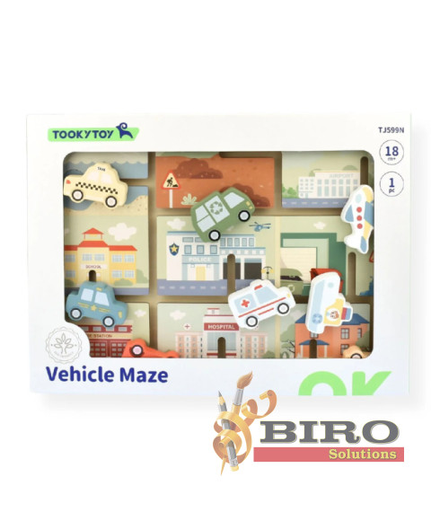 TK Puzzle cu vehicule labirint din lemn, 60632